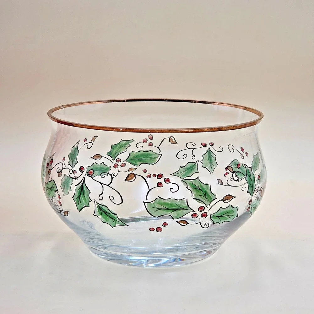 Home for the Holidays Holly Holiday Clear Glass Bowl Medium 205150 Vintage 1999